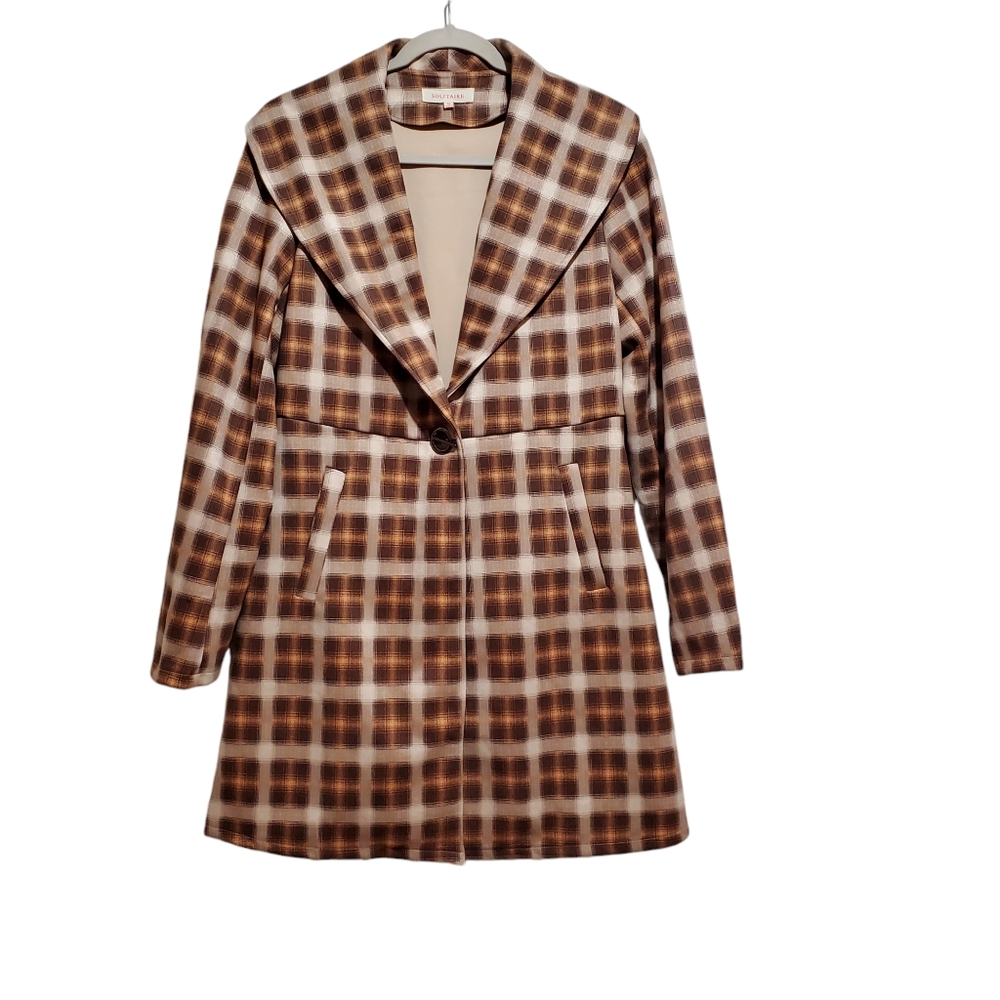 Solitaire Plaid Toggle Closure Polyester Fall Jacket Size M Y2K